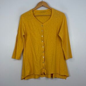 Cut Loose Top Womens Small Yellow Cotton Slub Long Sleeve High Neck Button Up